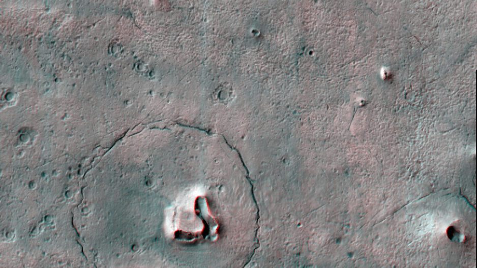HiRES stereo anglyph of "Bear Face" on surface of Mars acquired in December, 2022